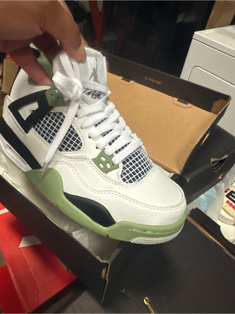 Kids White and Light Green Athletic Sneakers - Classic Basketball Style